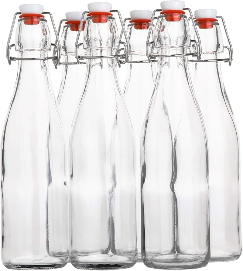 Flip Top Glass Bottle [500 ml/ 16 fl. oz.] [Pack of 6] â€“ Reusable Swing Top Brewing Bottle with Stopper for Beverages, Oil, Vinegar, Kombucha, Beer, Water, Soda, Kefir â€“ Airtight Lid & Leak Proof